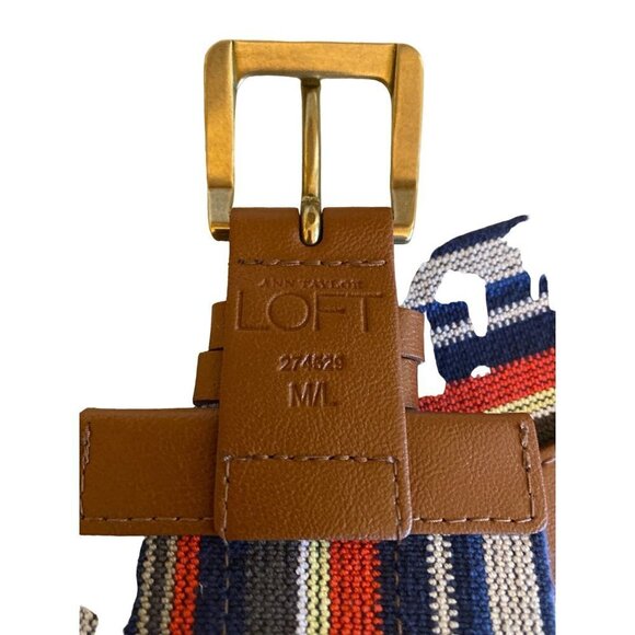 LOFT Striped Wide Stretch Leather Trim Waist Belt Size M/L - Picture 4 of 5